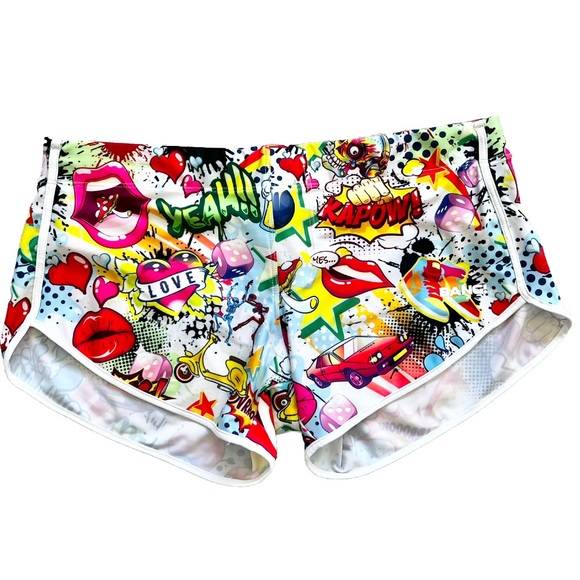 BANG! MIAMI YEAH YEAH - SWIM SHORTS SIZE MEDIUM BEACH VACATION TRENDY ARTSY - Picture 3 of 9